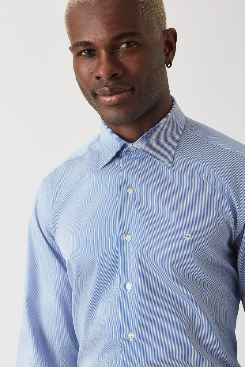 Regular Fit Mavi Klasik Erkek Gömlek - 4