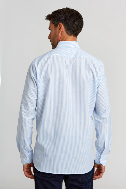 Regular Fit Paşa Yaka Kol İçi Apoletli Mavi Basic Erkek Gömlek - 3