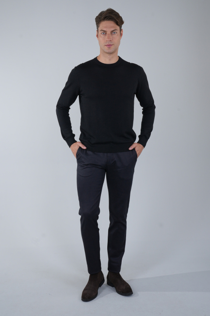 Erkek Siyah Bisiklet Yaka Yün Triko - 5