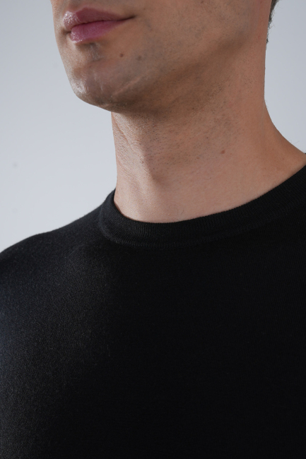 Erkek Siyah Bisiklet Yaka Yün Triko - 4