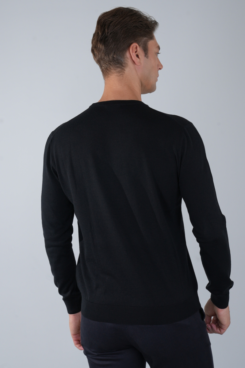 Erkek Siyah Bisiklet Yaka Yün Triko - 2