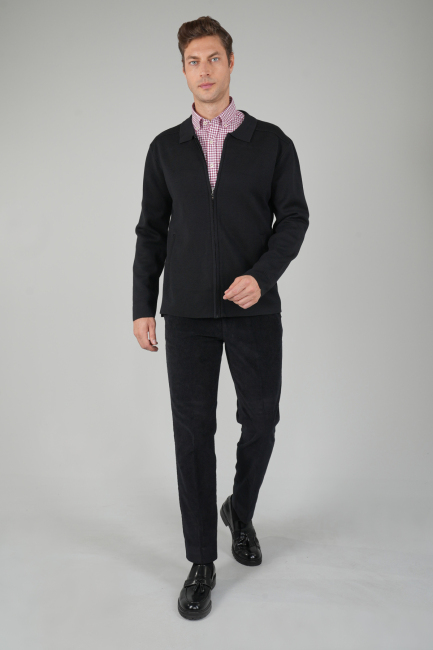 Erkek Siyah Fermuarlı Hırka - 5