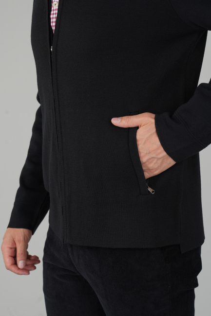 Erkek Siyah Fermuarlı Hırka - 4