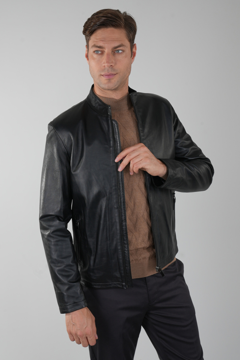 Erkek Siyah Gerçek Deri Ceket - 1