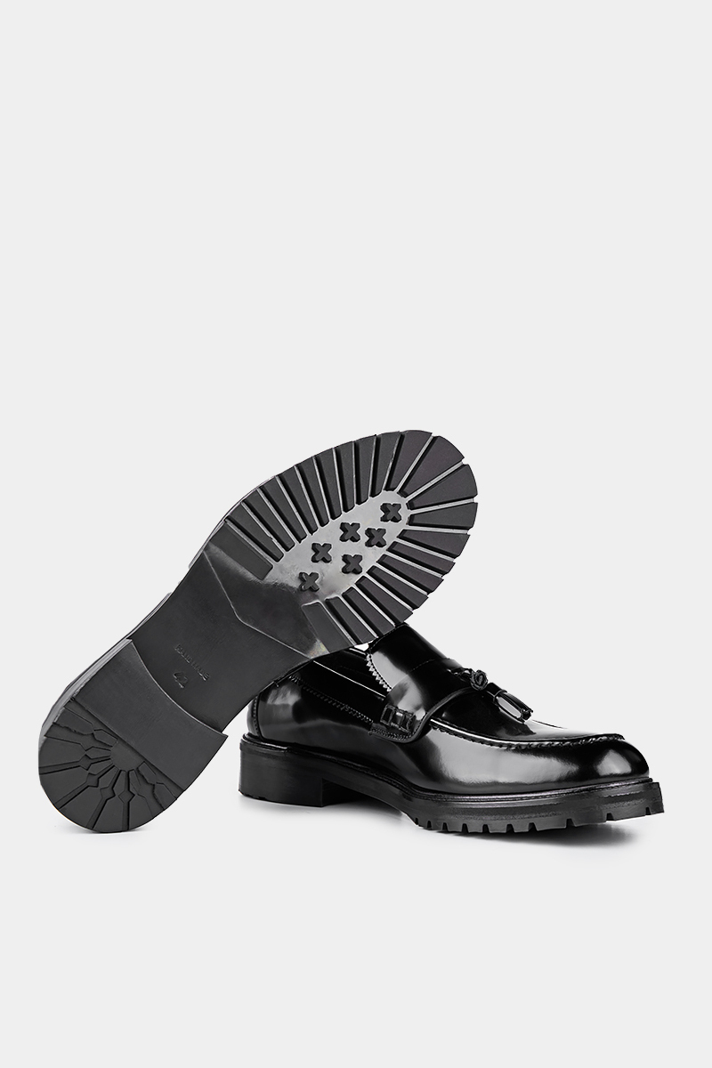 Erkek Siyah Kalın Taban Rugan Ayakkabı - 3