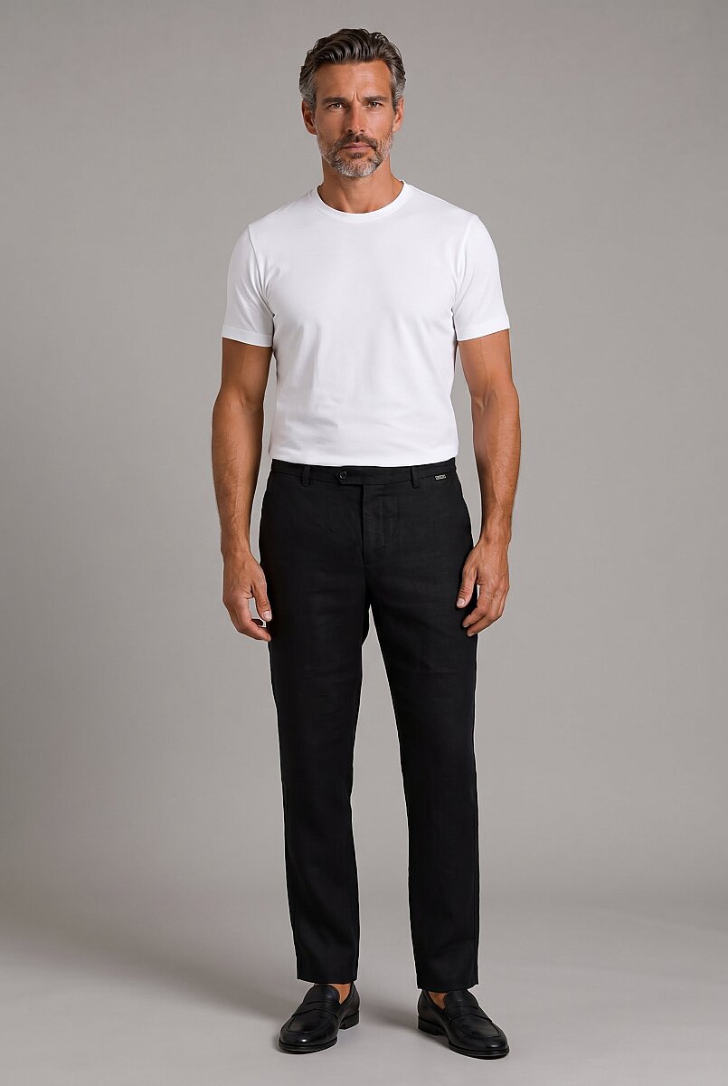 Siyah Keten Bağcıklı Lastikli Spor Pantolon - 5