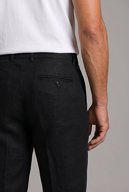 Siyah Keten Bağcıklı Lastikli Spor Pantolon - 3