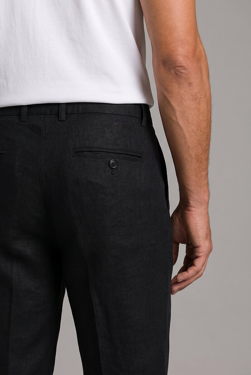 Siyah Keten Bağcıklı Lastikli Spor Pantolon - 3