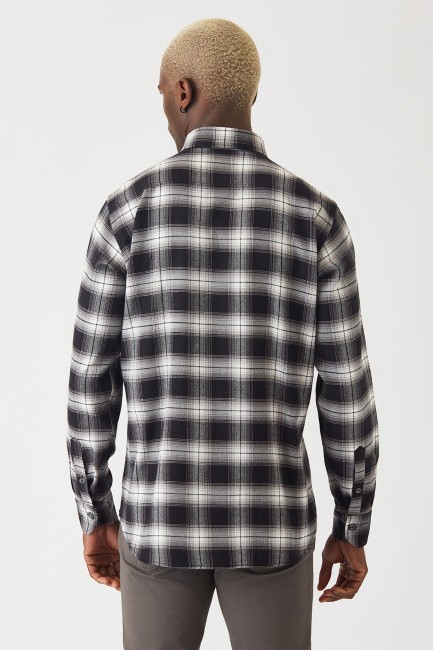 Erkek Siyah Pamuk Regular Fit Flanel Basic Gömlek - 2