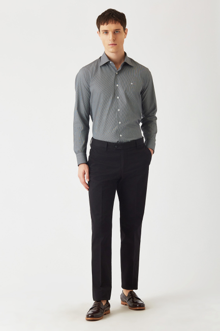 Erkek Siyah Pamuk Regular Fit Klasik Uzun Kol Gömlek - 4
