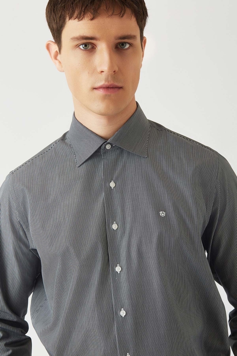 Erkek Siyah Pamuk Regular Fit Klasik Uzun Kol Gömlek - 3