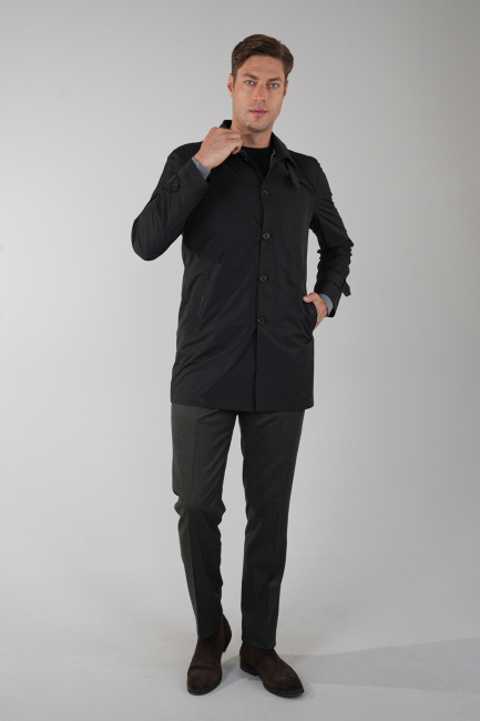 Erkek Siyah Pardösü Trençkot