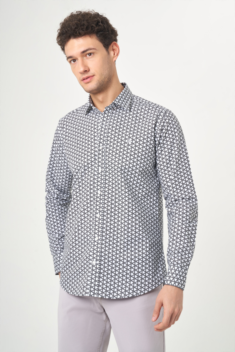 Erkek Siyah Regular Fit Pamuk Klasik Yaka Spor Gömlek