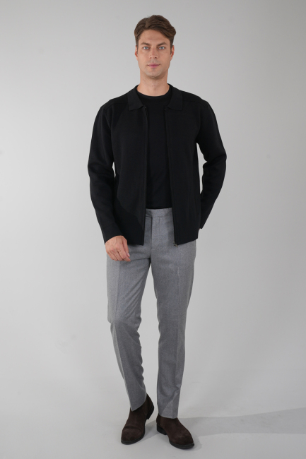 Erkek Siyah Yün Akrilik Hırka - 5