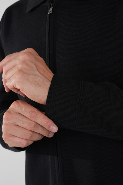 Erkek Siyah Yün Akrilik Hırka - 3