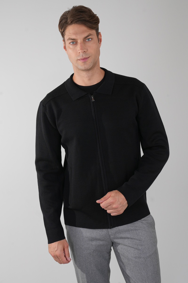 Erkek Siyah Yün Akrilik Hırka