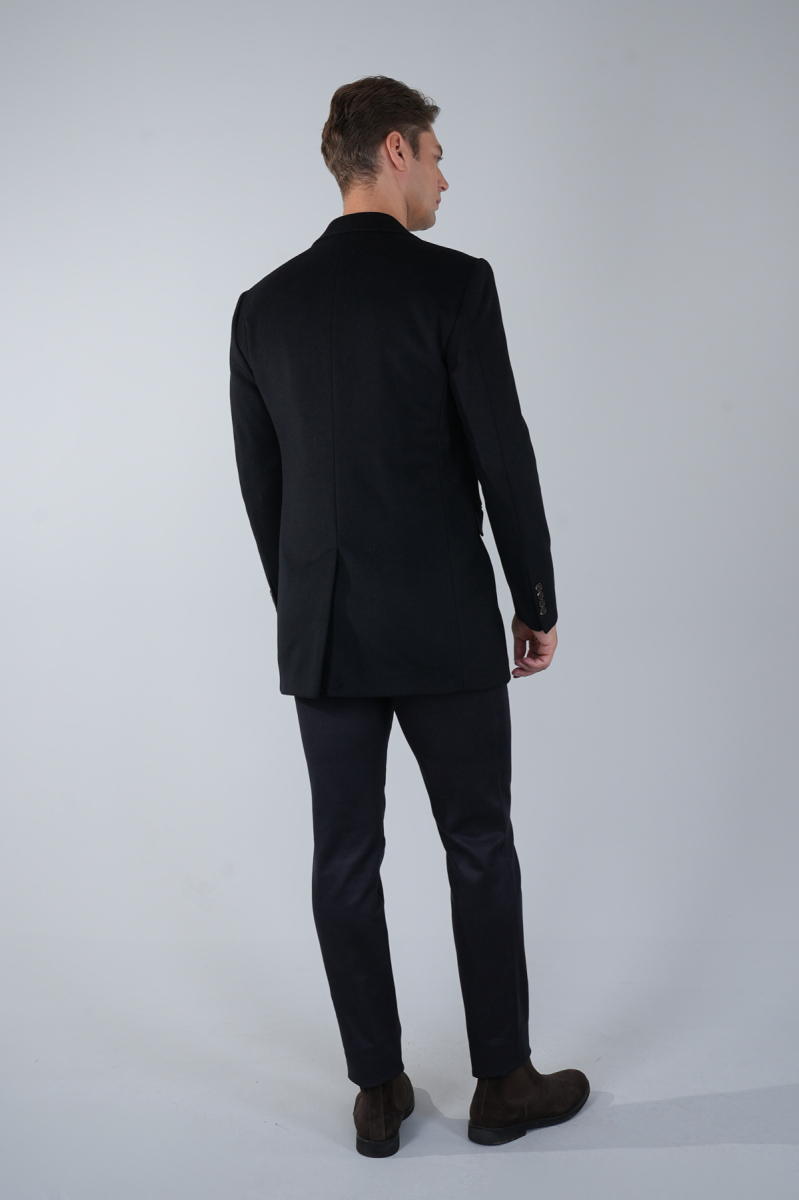 Erkek Siyah Yün Kaşmir Palto (1)