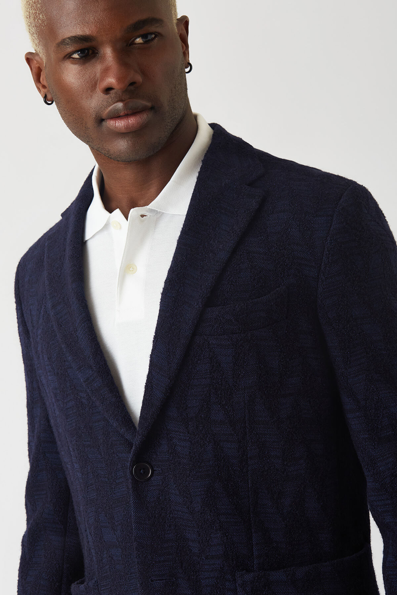 Erkek Slim Fit Koyu Lacivert 6 Drop Desenli Blazer Ceket - 3