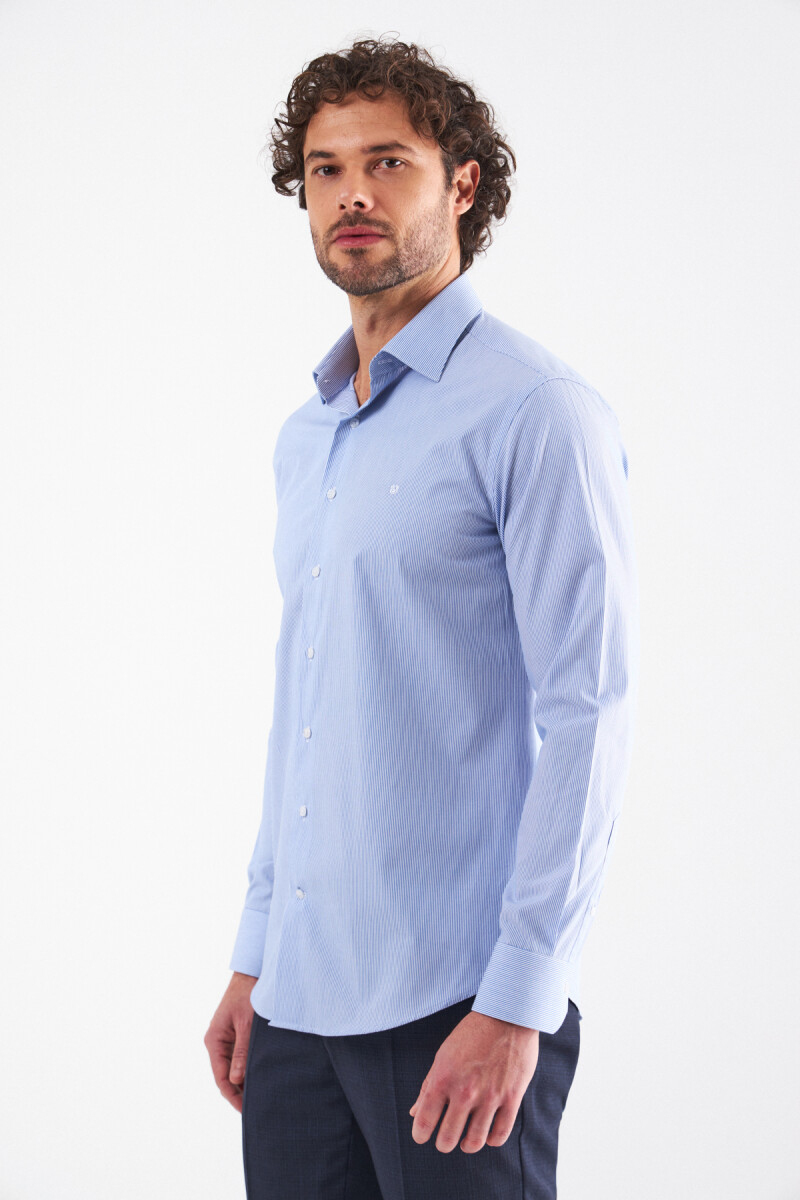 Slim Fit Mavi Klasik Erkek Gömlek - 1