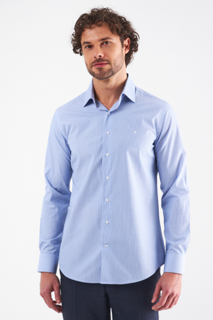 Slim Fit Mavi Klasik Erkek Gömlek - 5