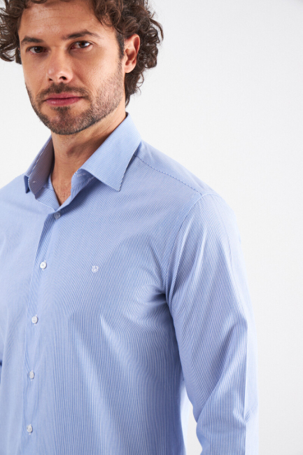 Slim Fit Mavi Klasik Erkek Gömlek - 4