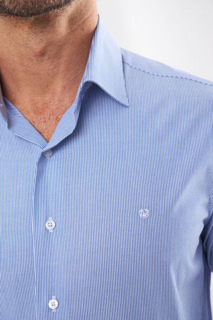 Slim Fit Mavi Klasik Erkek Gömlek - 3