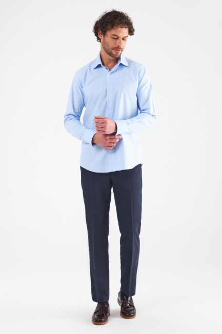 Slim Fit Mavi Klasik Erkek Gömlek - 6