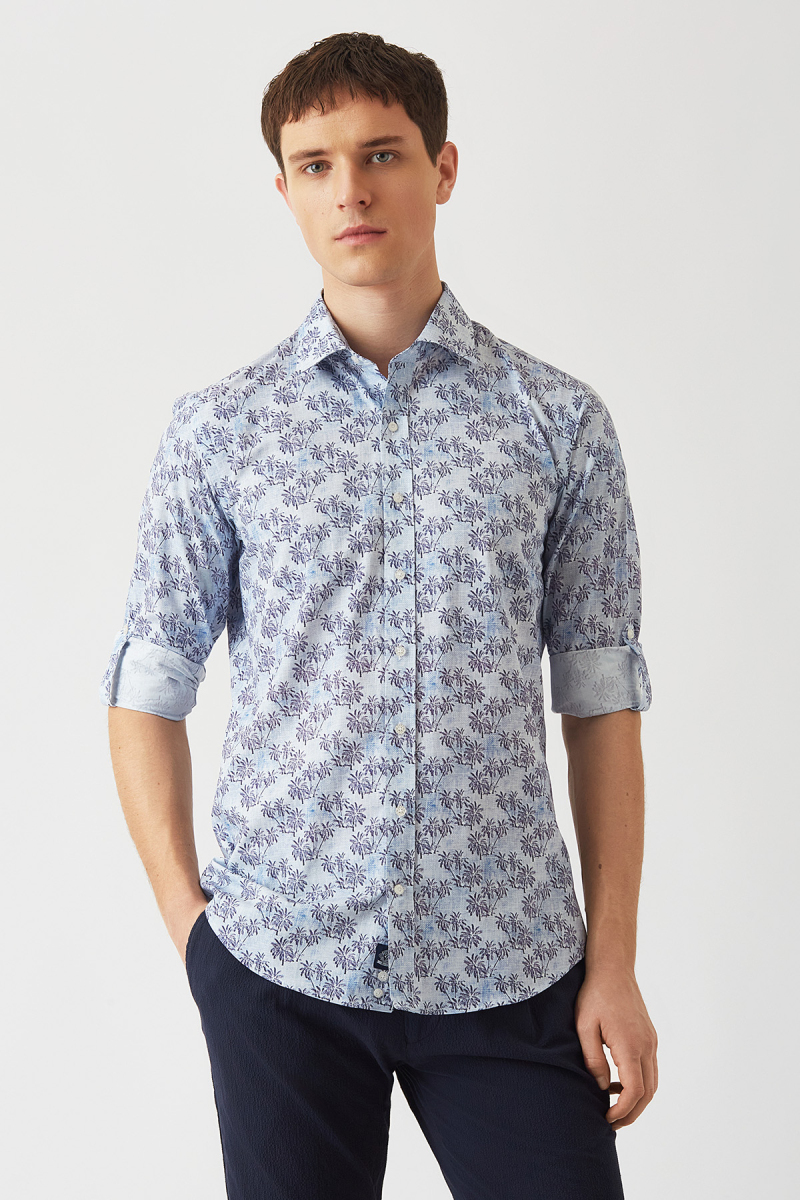 Slim Fit Blue Sport Men's Shirt