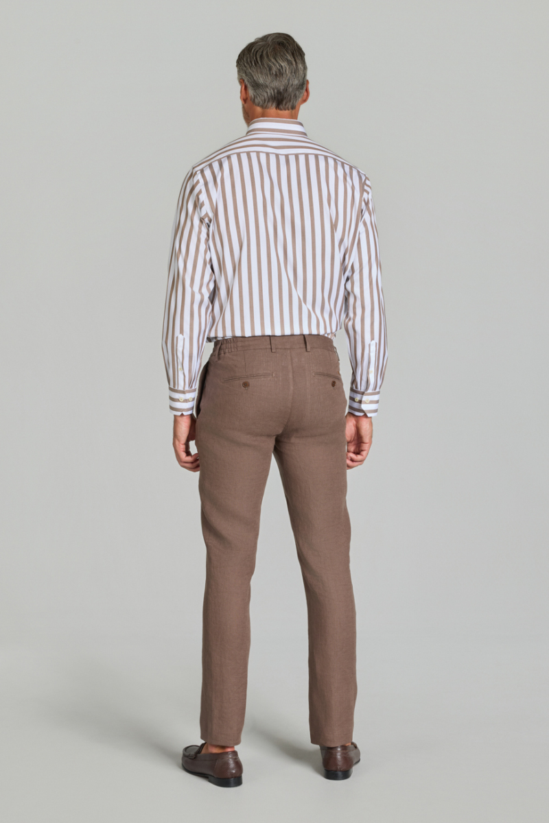 Erkek Taba Rengi Lastikli Bağcıklı Spor Keten Pantolon (1)