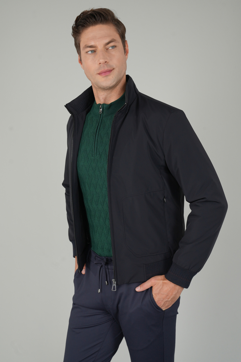 Erkek Triko Detaylı Lacivert Mont (1)