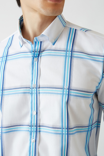 Erkek Turkuaz Paşa Yaka Regular Fit Pamuk Spor Gömlek - 3