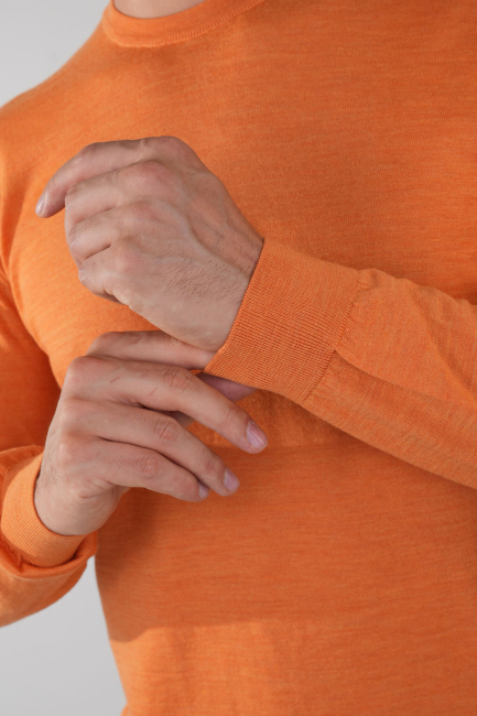 Erkek Turuncu Bisiklet Yaka Yün Triko - 4