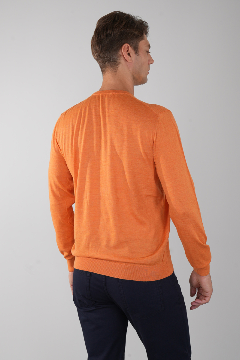Erkek Turuncu Bisiklet Yaka Yün Triko - 2