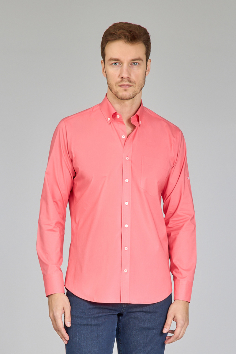 Erkek Turuncu Regular Fit Paşa Yaka Gömlek - 1