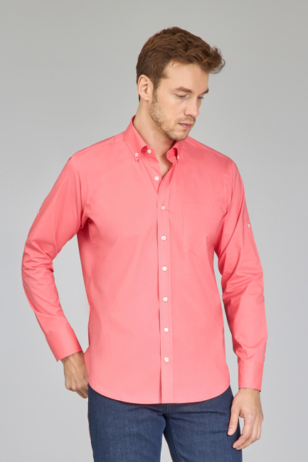 Erkek Turuncu Regular Fit Paşa Yaka Gömlek - 2