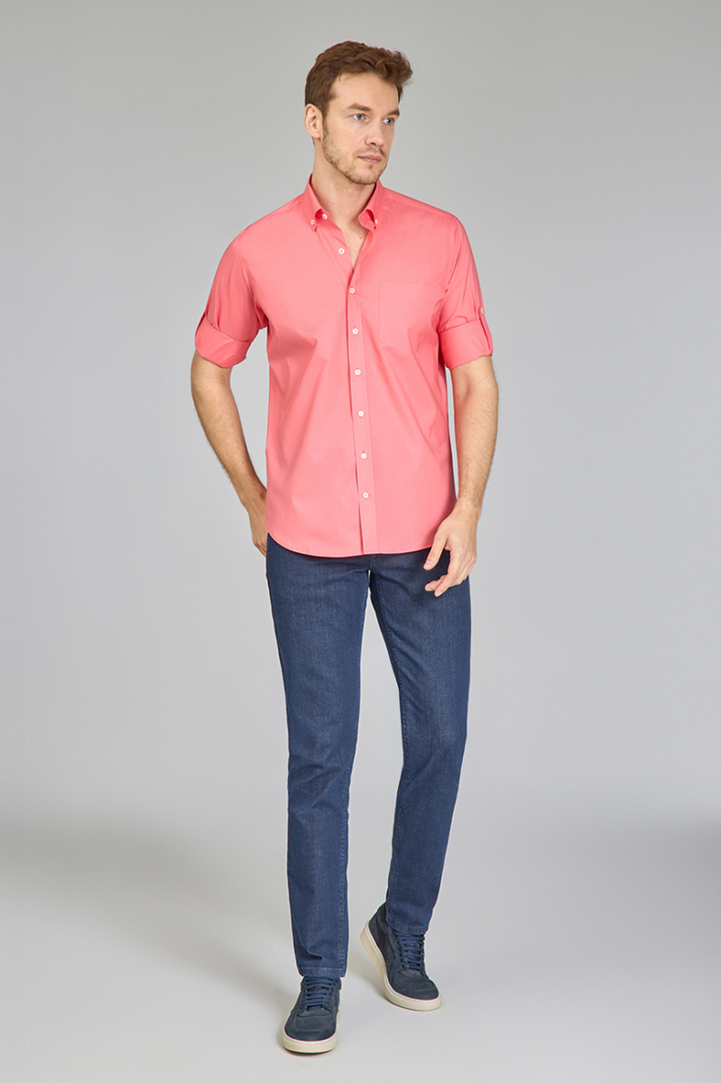 Erkek Turuncu Regular Fit Paşa Yaka Gömlek - 5