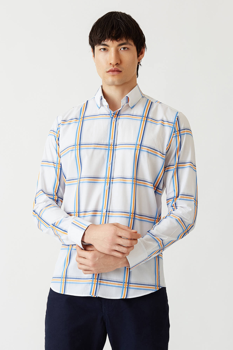 Erkek Turuncu Regular Fit Paşa Yaka Spor Pamuk Gömlek - 1