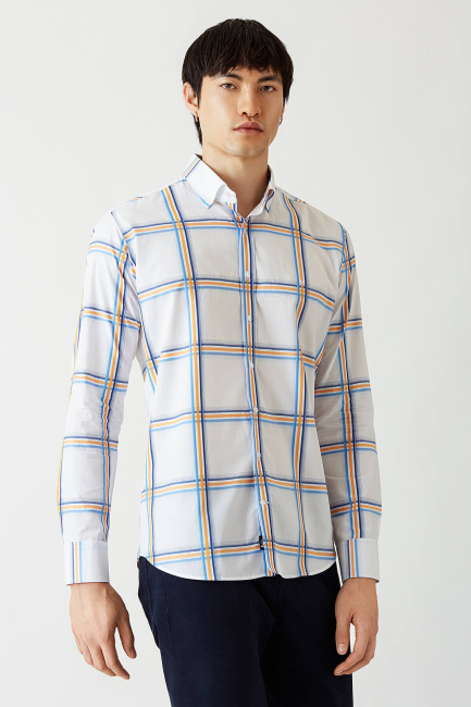 Erkek Turuncu Regular Fit Paşa Yaka Spor Pamuk Gömlek - 4