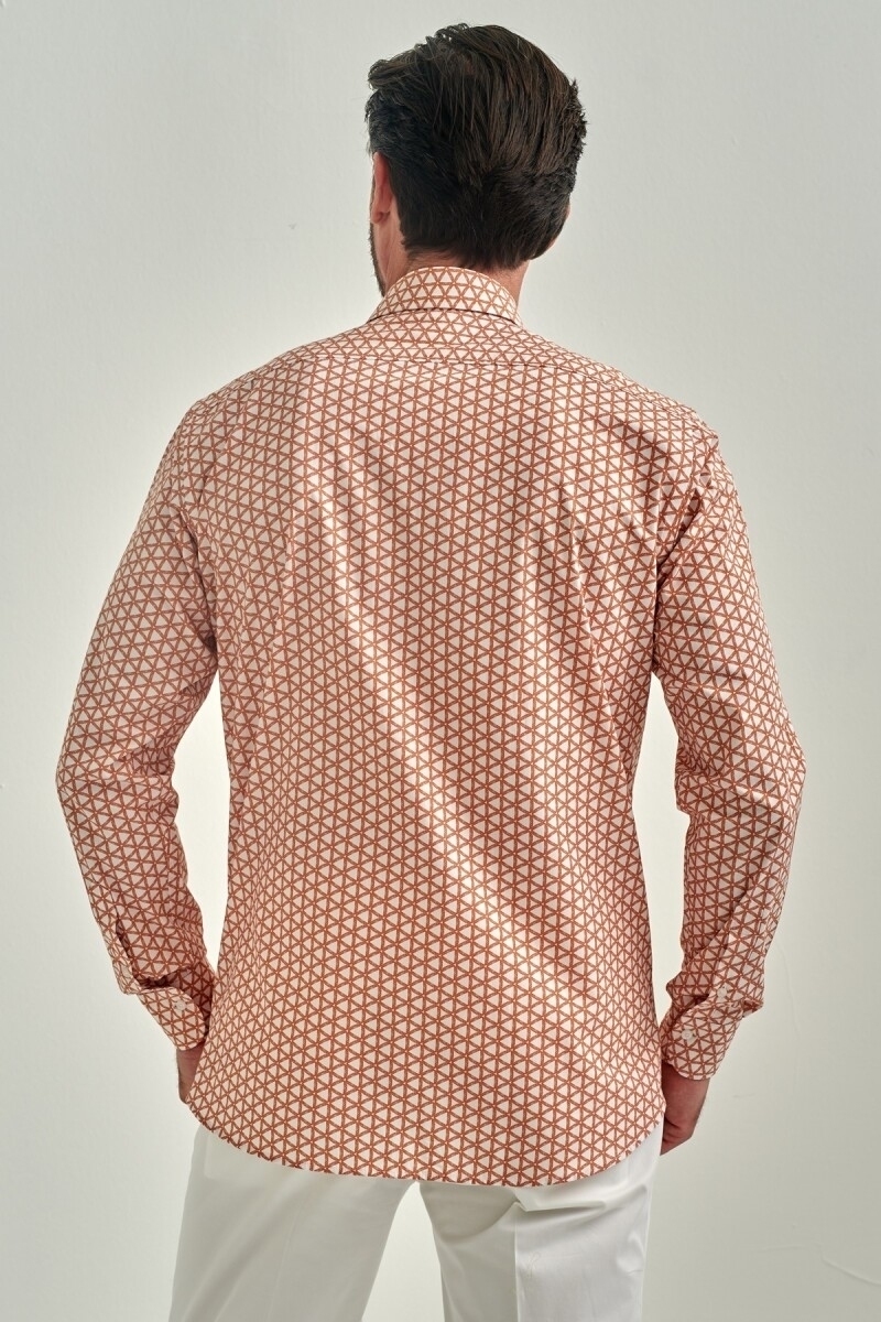 Erkek Turuncu Regular Fit Uzun Kol Klasik Yaka Spor Gömlek - 2