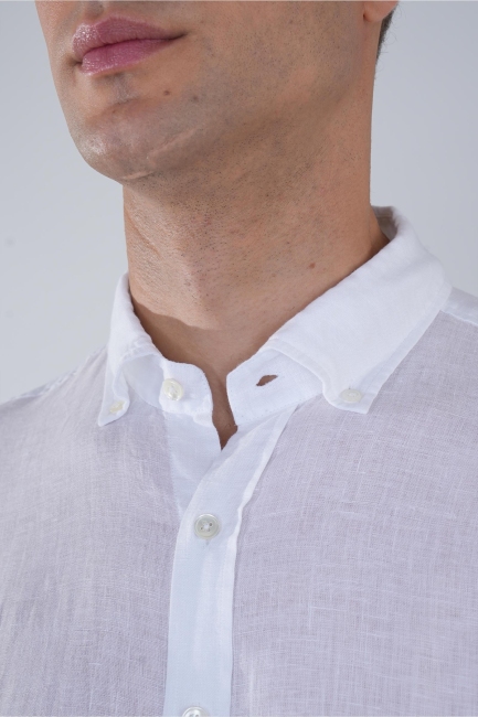 Erkek Uzun Kol Paşa Yaka Cepsiz Sedef Düğme Gömlek Beyaz - 3