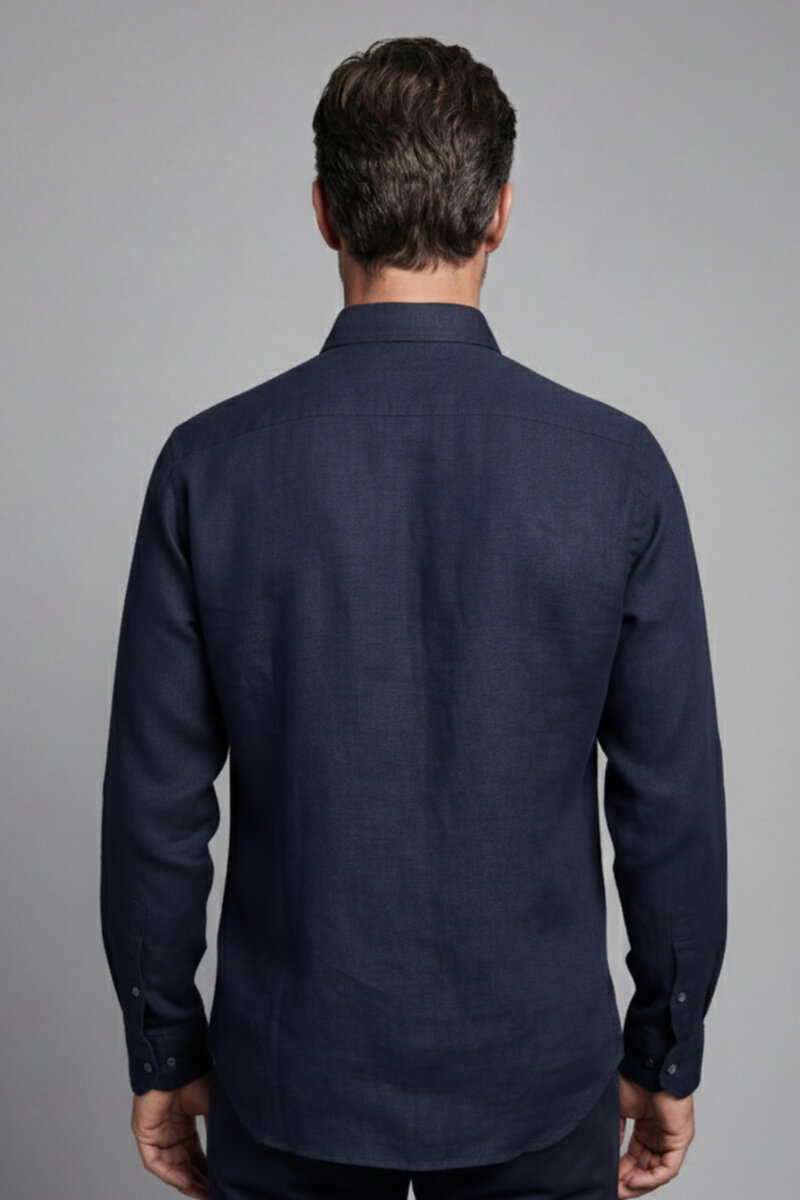 Erkek Uzun Kol Paşa Yaka Cepsiz Sedef Düğme Gömlek Lacivert - 2