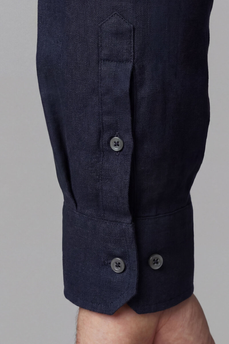 Erkek Uzun Kol Paşa Yaka Cepsiz Sedef Düğme Gömlek Lacivert - 4