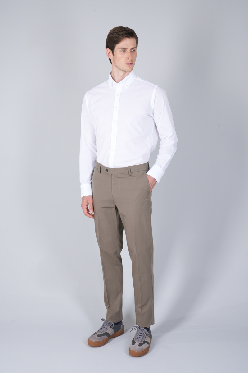 Erkek Uzun Kol Paşa Yaka Pamuk Örme Cepsiz Beyaz Gömlek - 5