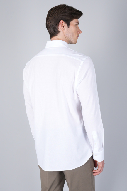 Erkek Uzun Kol Paşa Yaka Pamuk Örme Cepsiz Beyaz Gömlek - 2