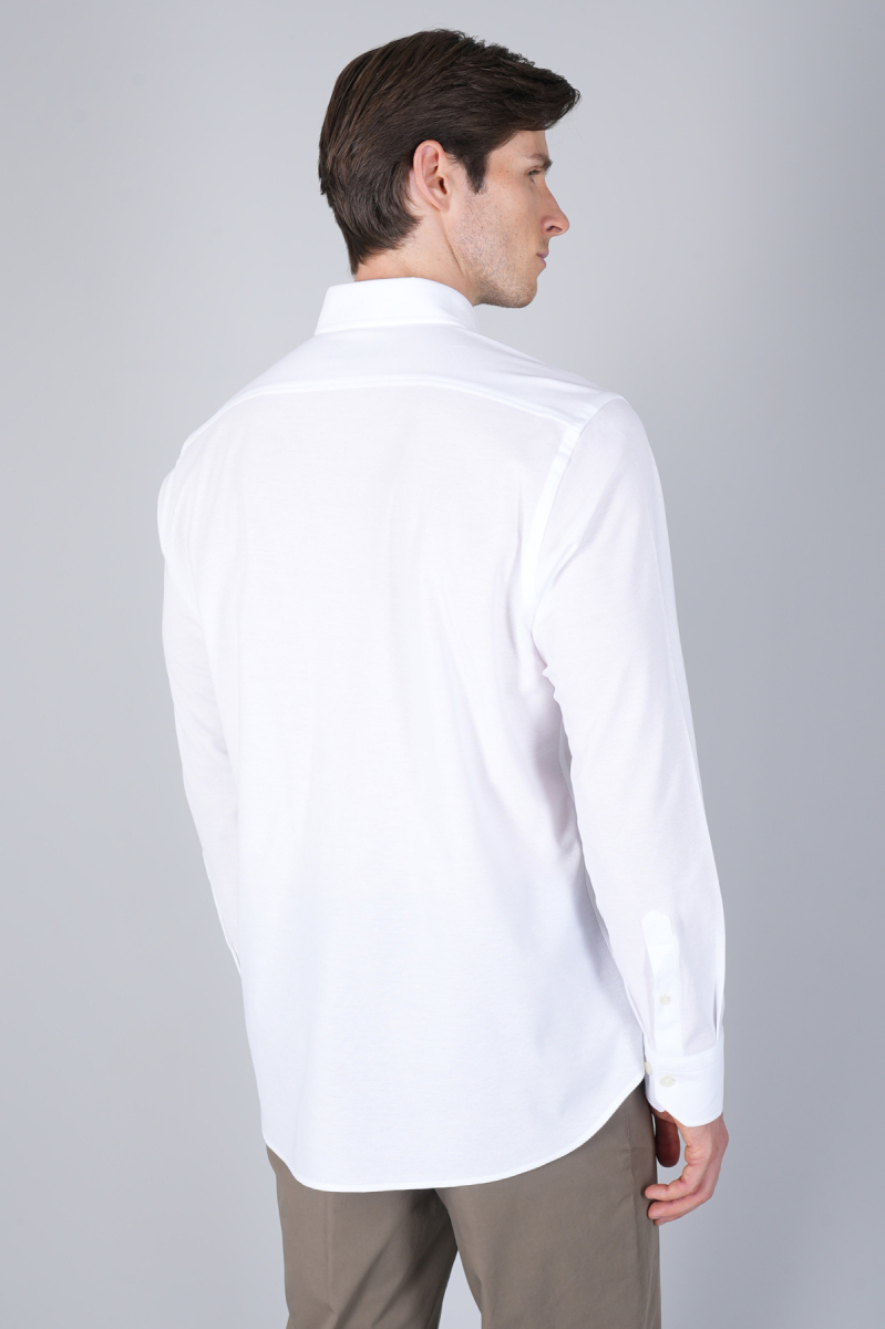 Erkek Uzun Kol Paşa Yaka Pamuk Örme Cepsiz Beyaz Gömlek - 2
