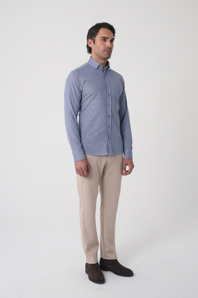 Erkek Uzun Kol Paşa Yaka Pamuk Örme Cepsiz Lacivert Gömlek - 4