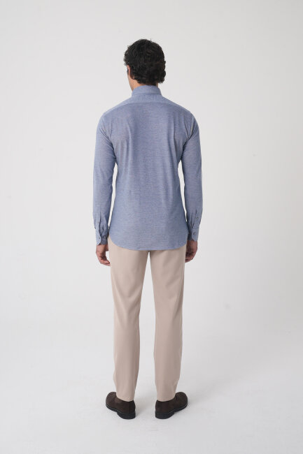 Erkek Uzun Kol Paşa Yaka Pamuk Örme Cepsiz Lacivert Gömlek - 5