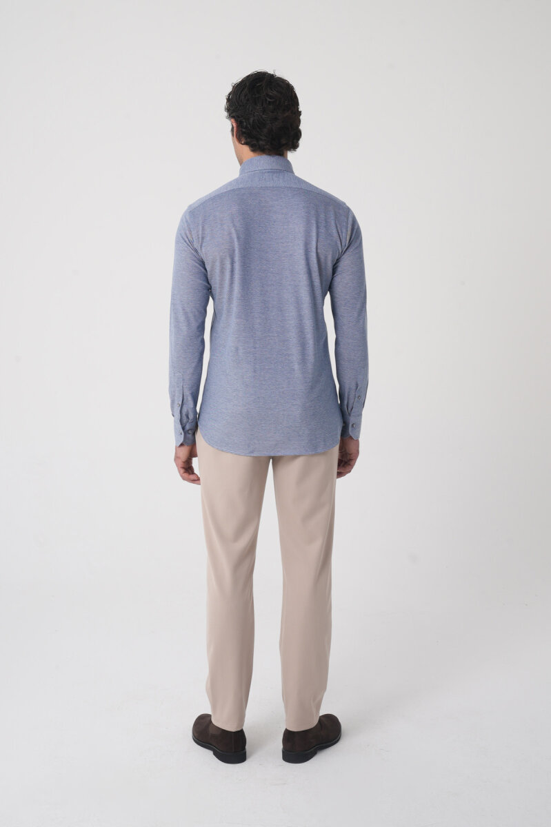 Erkek Uzun Kol Paşa Yaka Pamuk Örme Cepsiz Lacivert Gömlek - 5