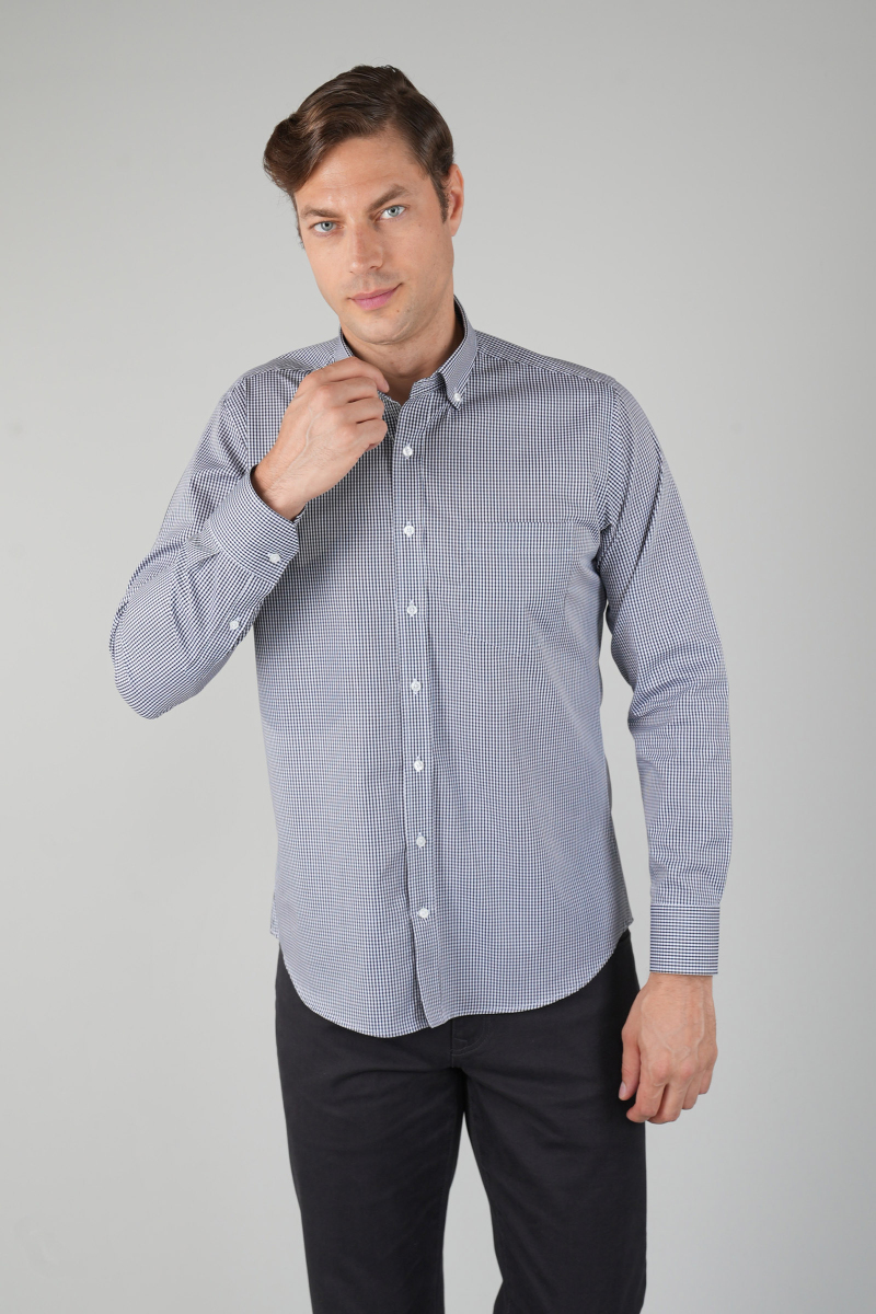 Erkek Uzun Kollu İtalyan Yaka Siyah Çizgili Pamuk Gömlek - 1