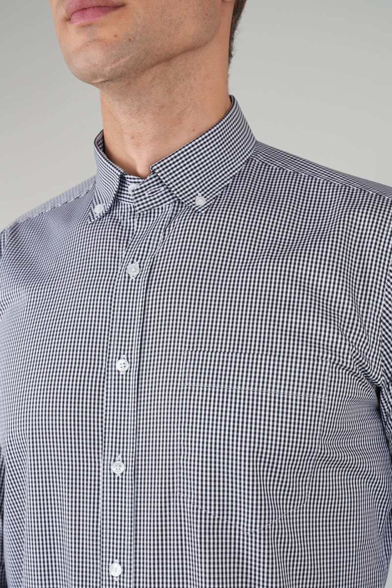 Erkek Uzun Kollu İtalyan Yaka Siyah Çizgili Pamuk Gömlek - 2